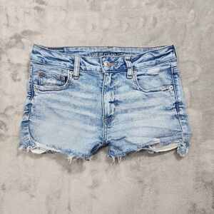 American Eagle Shorts Womens 4 Blue High Rise Shortie Cutoff Distressed Denim
